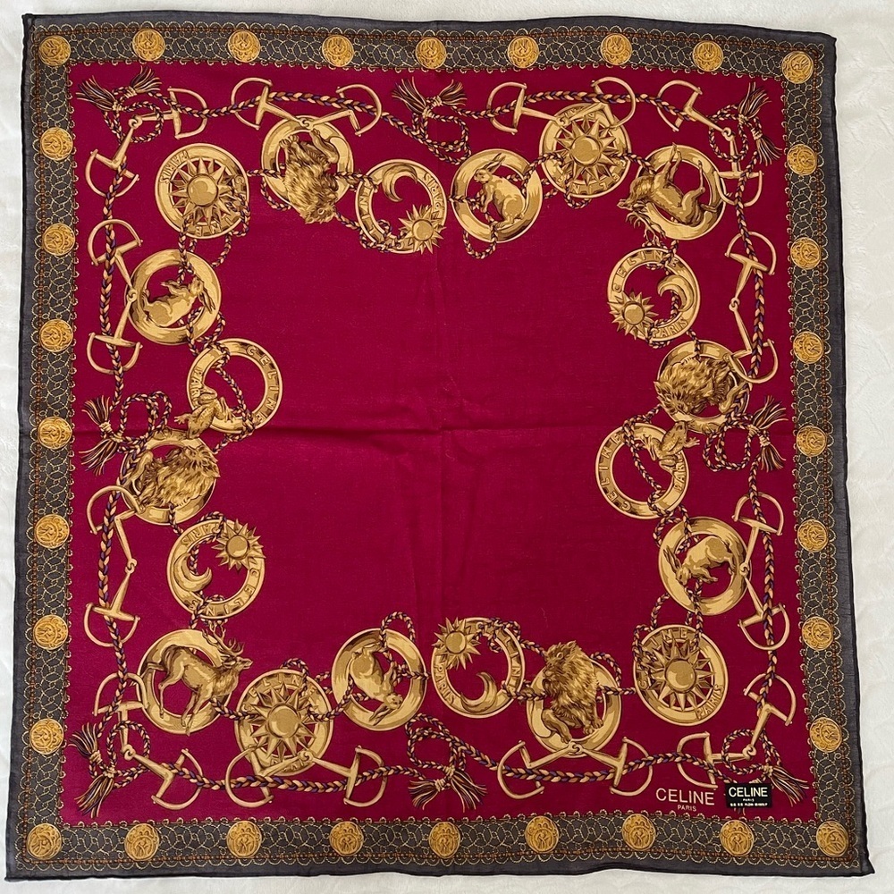 Rare Celine Paris Silk Scarf Cranberry BNWT Vintage Late 1980s-Early 90s France - Picture 12 of 14